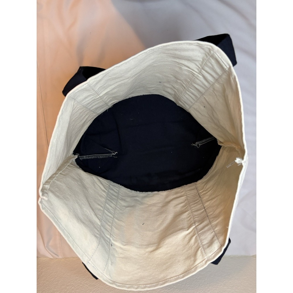 Trader Joe's Large Classic Canvas Reusable Tote Bag White & Navy 20x14x6 - Picture 2 of 7